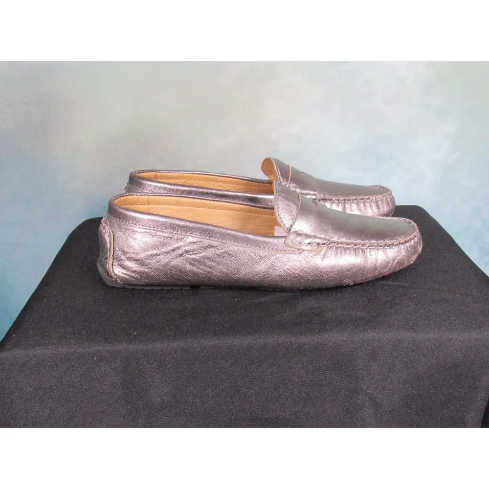 Flag Ltd Metallic Pewter Nappa Glove Leather Driving Penny Loafers 8.5M Brazil
